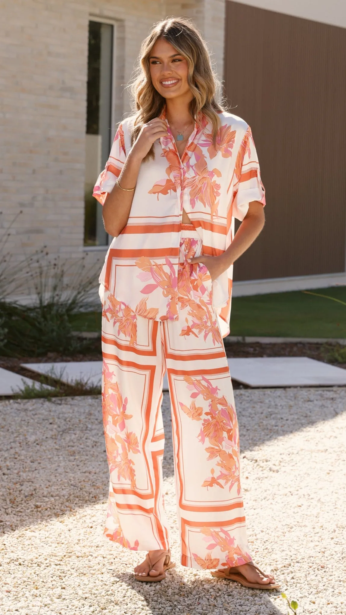 Valene Pants - Orange/White Print