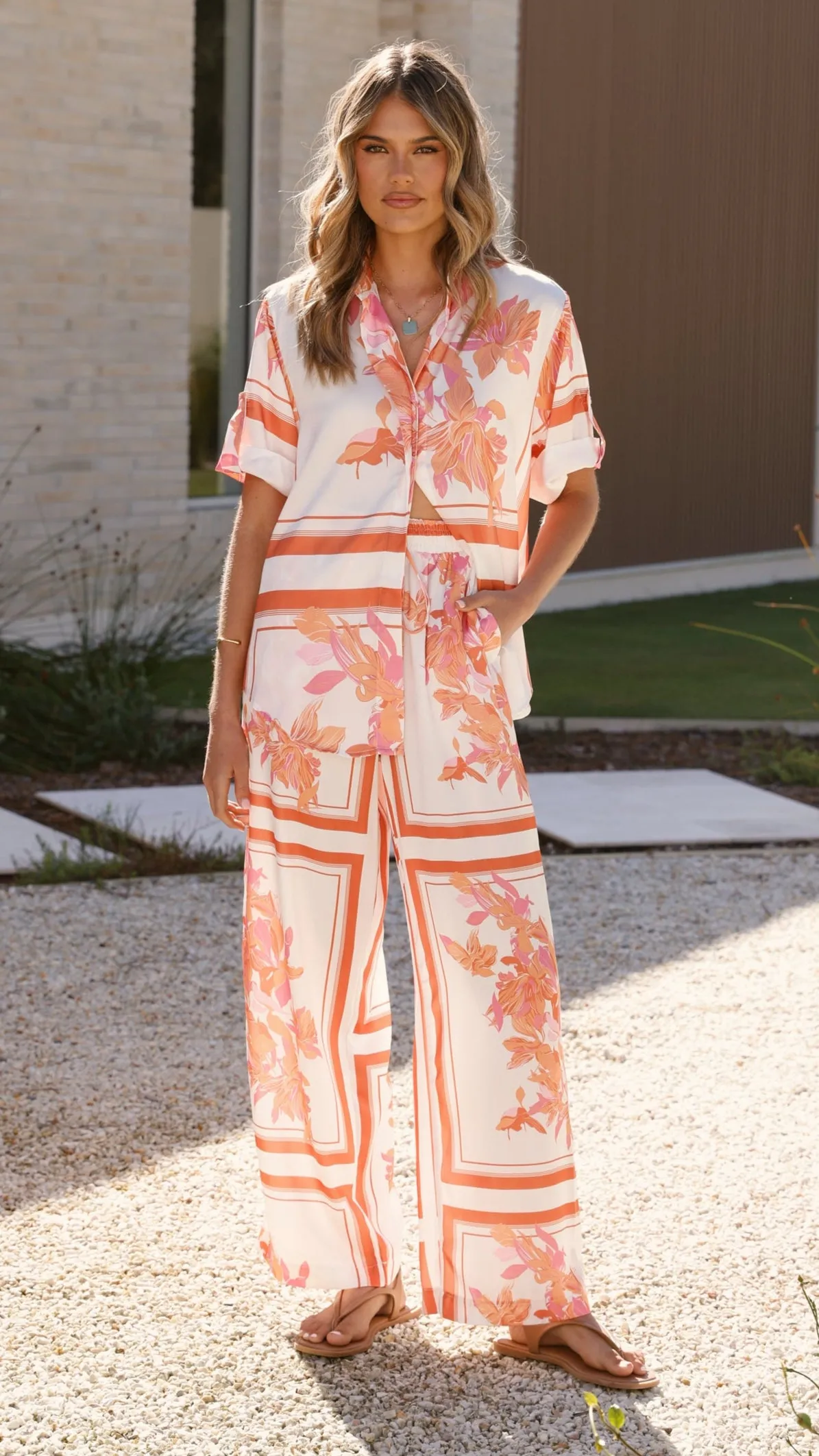 Valene Pants - Orange/White Print