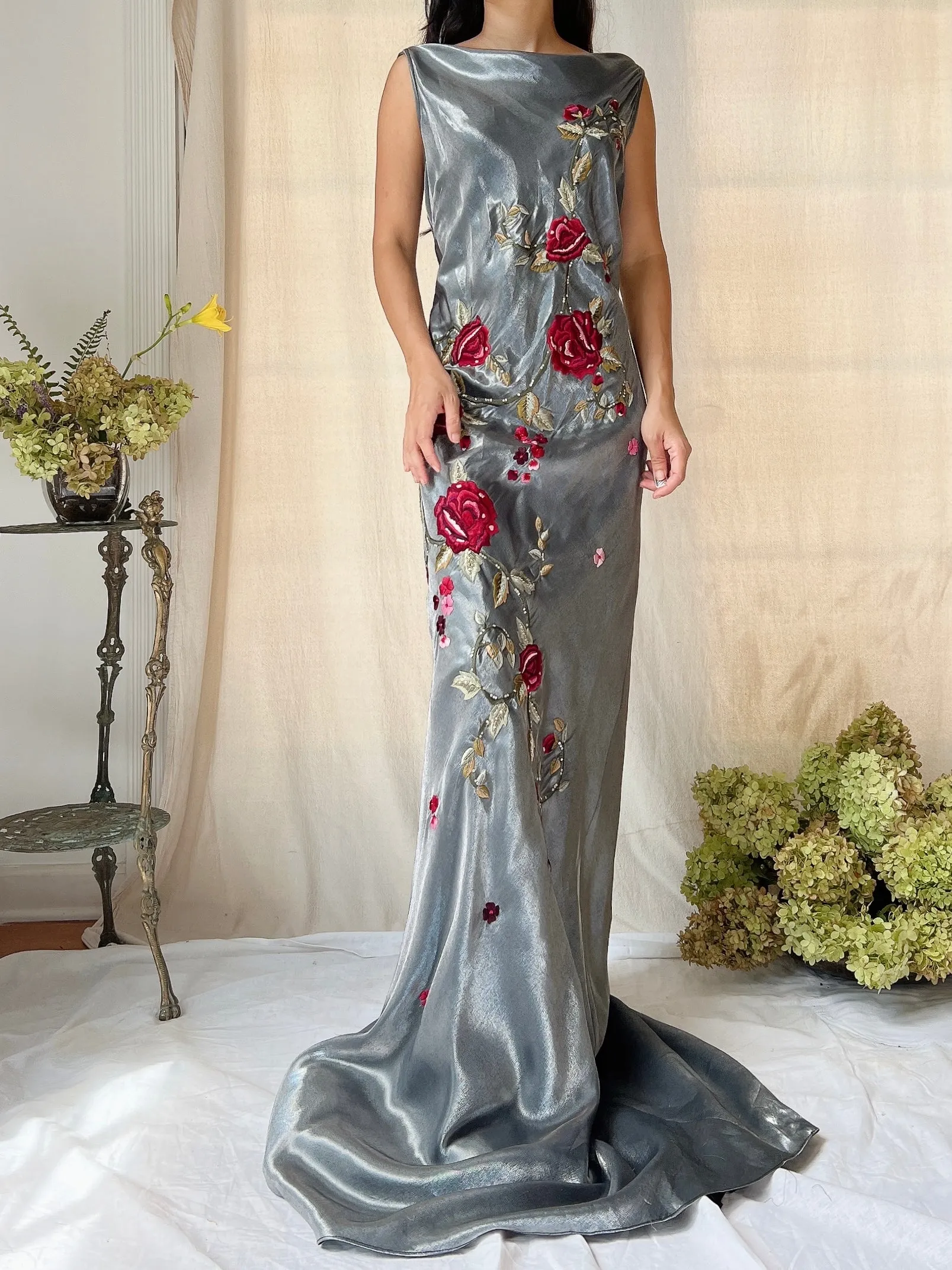 Vintage Belleville Sassoon Pewter Lurex Embroidered Gown - M/L (10/12)