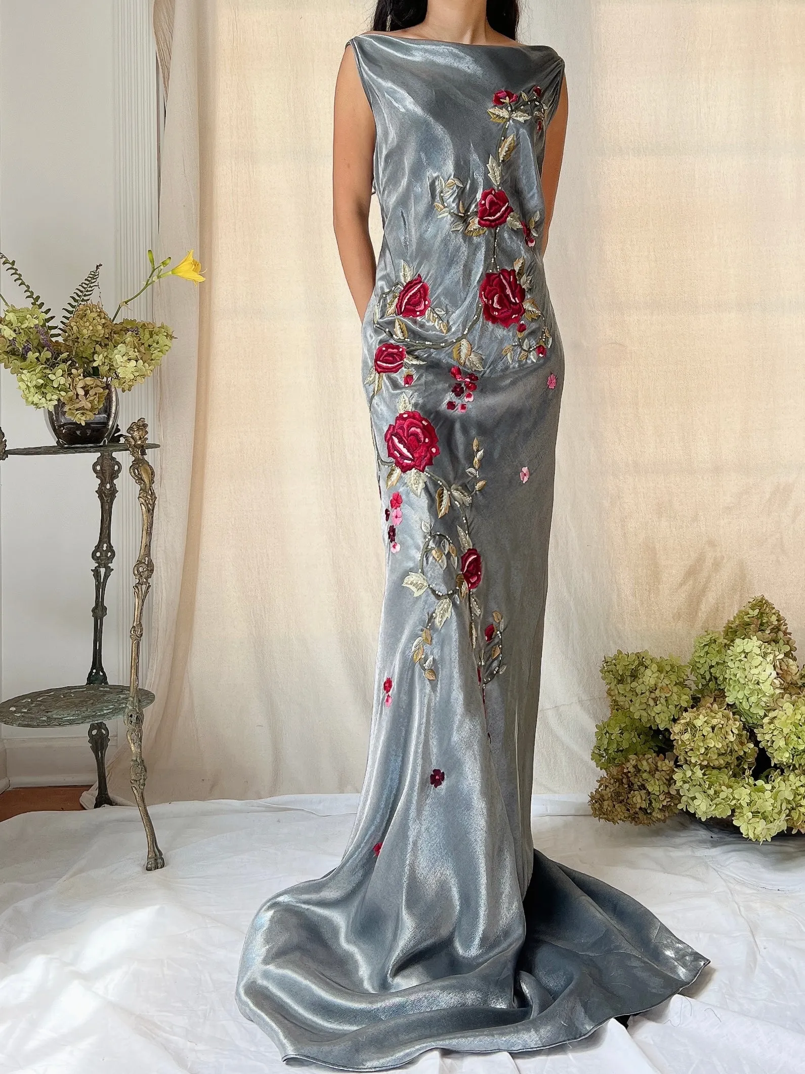 Vintage Belleville Sassoon Pewter Lurex Embroidered Gown - M/L (10/12)