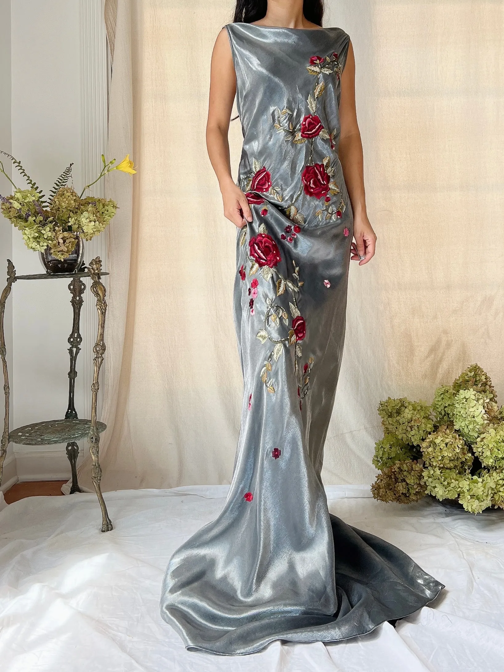 Vintage Belleville Sassoon Pewter Lurex Embroidered Gown - M/L (10/12)