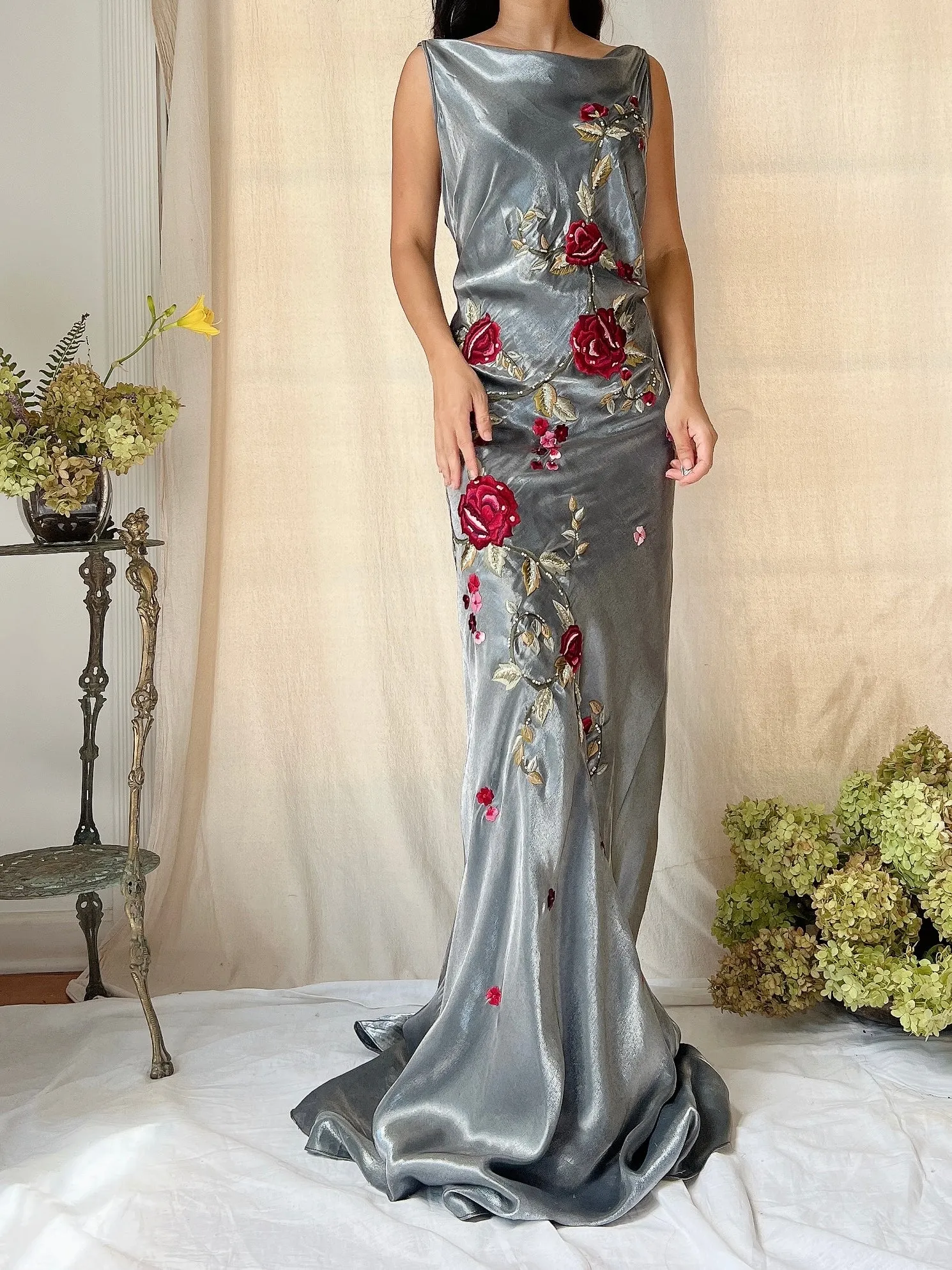Vintage Belleville Sassoon Pewter Lurex Embroidered Gown - M/L (10/12)