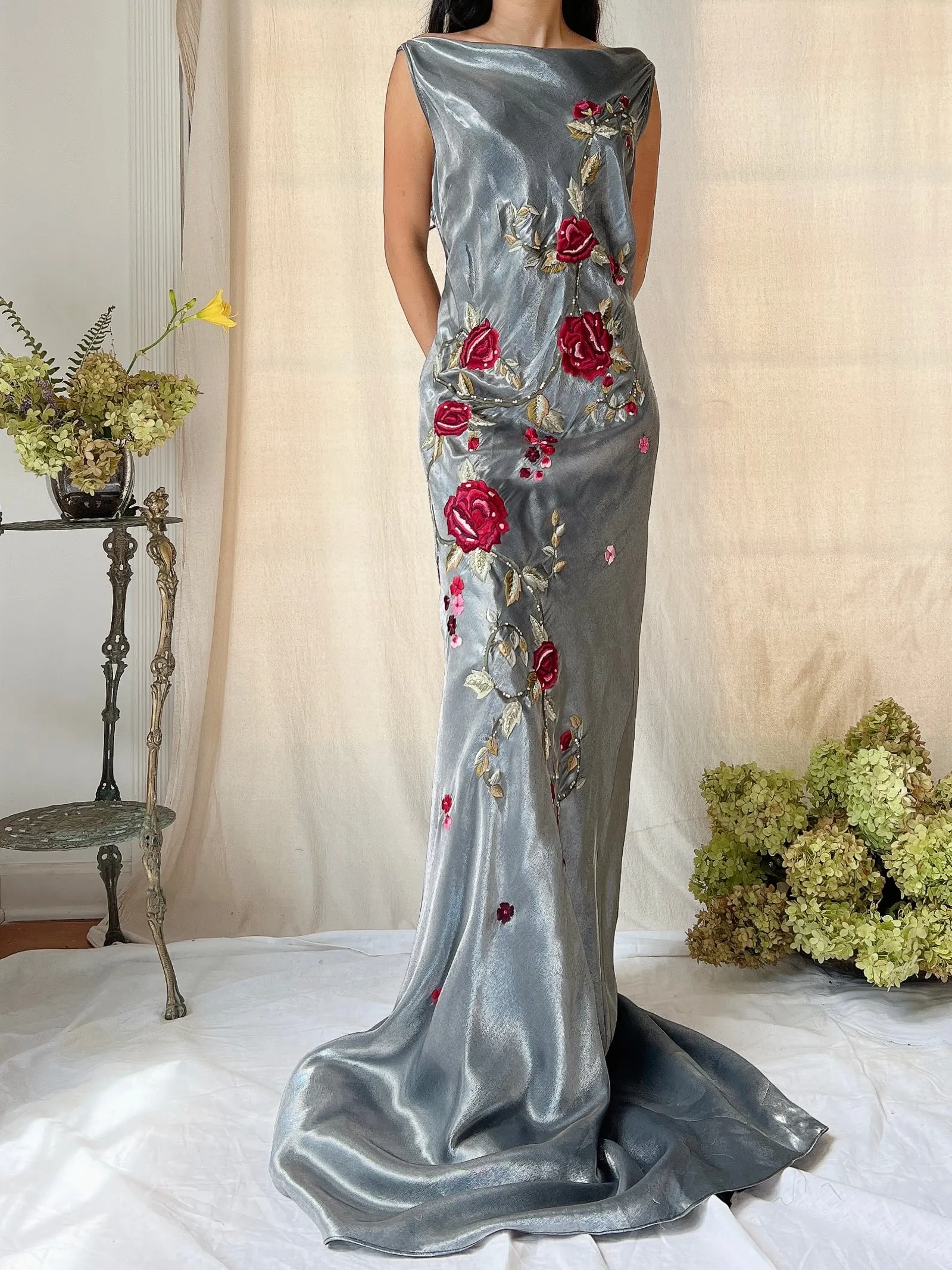Vintage Belleville Sassoon Pewter Lurex Embroidered Gown - M/L (10/12)