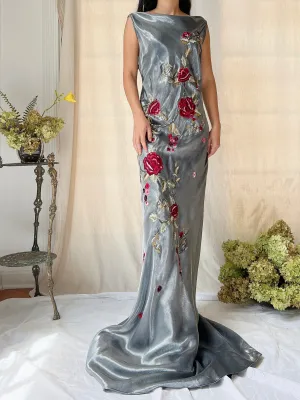 Vintage Belleville Sassoon Pewter Lurex Embroidered Gown - M/L (10/12)
