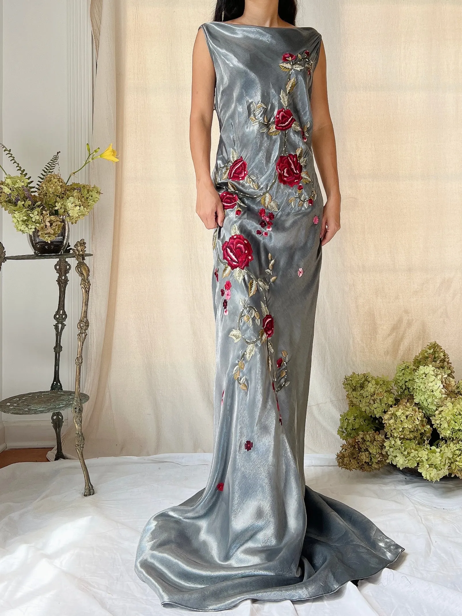 Vintage Belleville Sassoon Pewter Lurex Embroidered Gown - M/L (10/12)