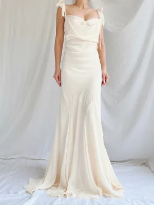 Vintage Chiffon Bow Bias Cut Gown - M/L