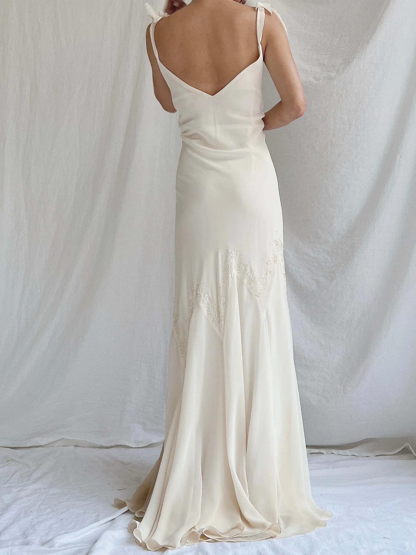 Vintage Chiffon Bow Bias Cut Gown - M/L