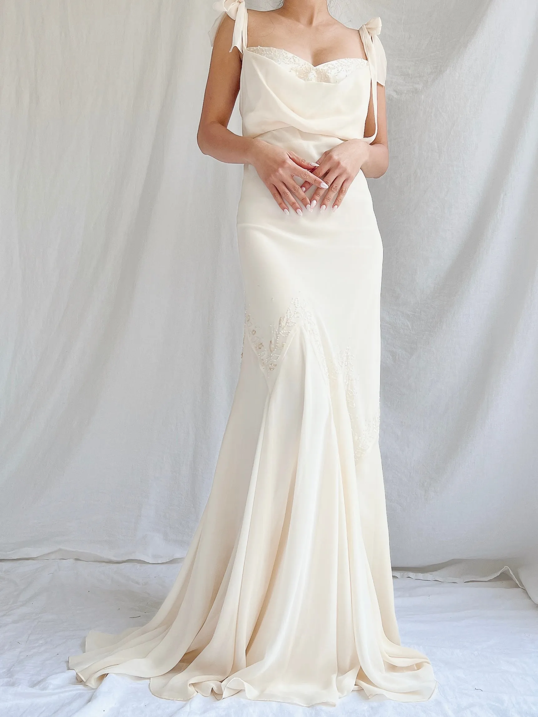 Vintage Chiffon Bow Bias Cut Gown - M/L