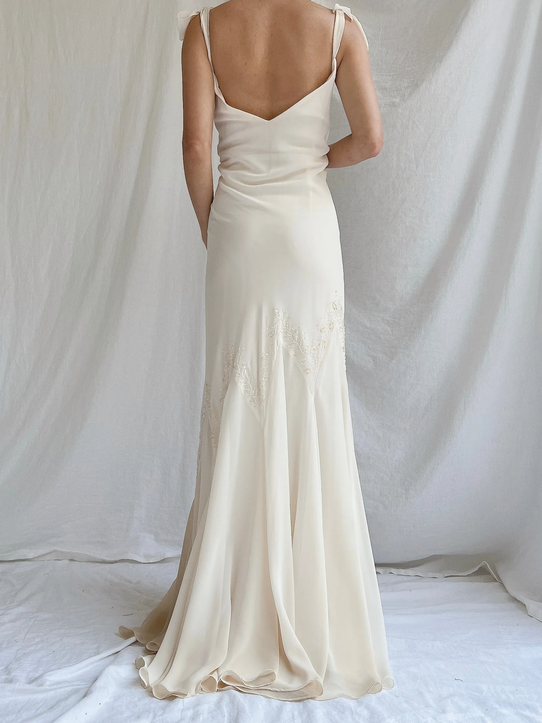 Vintage Chiffon Bow Bias Cut Gown - M/L