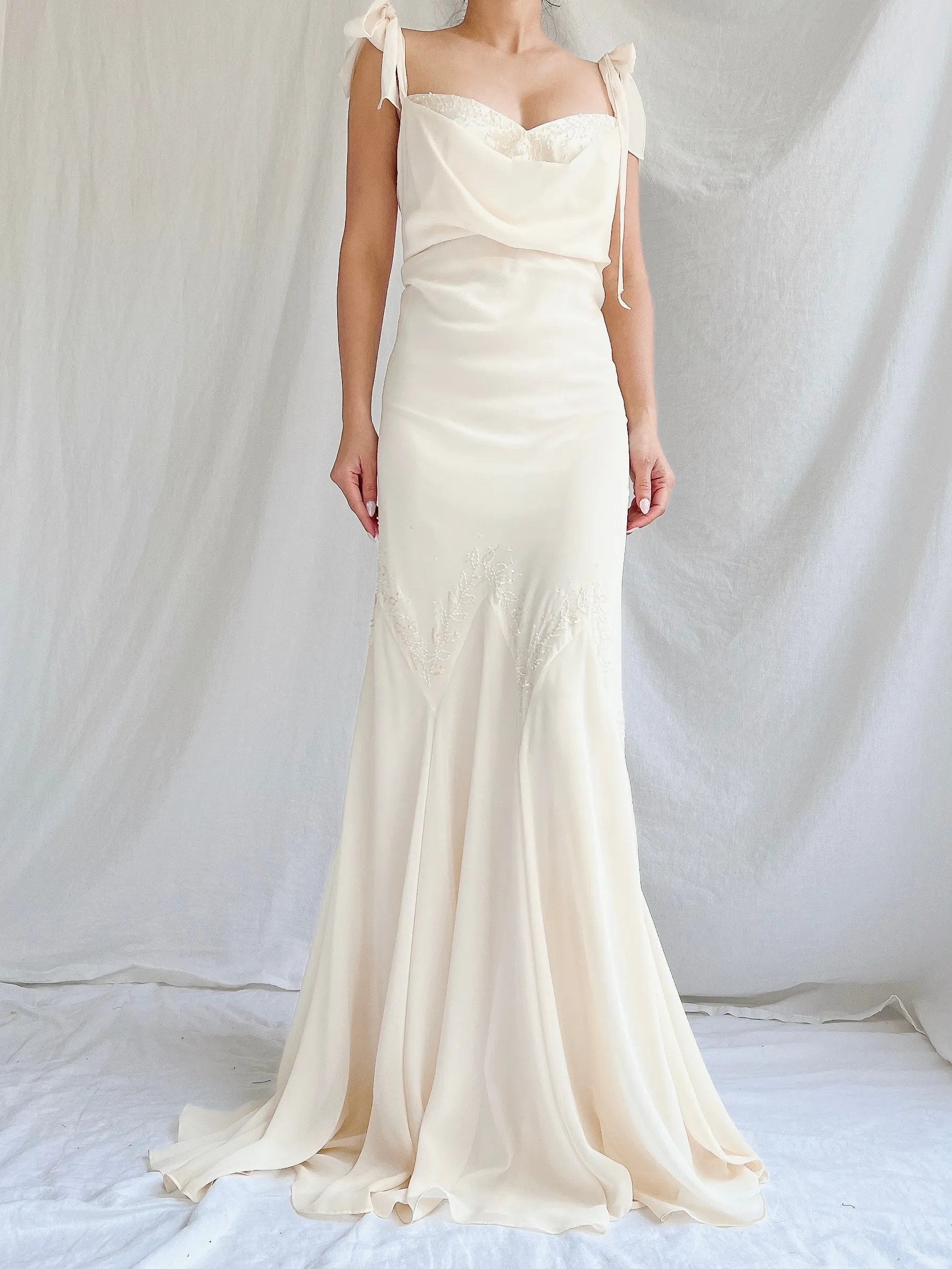 Vintage Chiffon Bow Bias Cut Gown - M/L