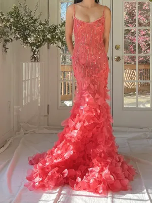 Vintage Coral Silk Petal Dress