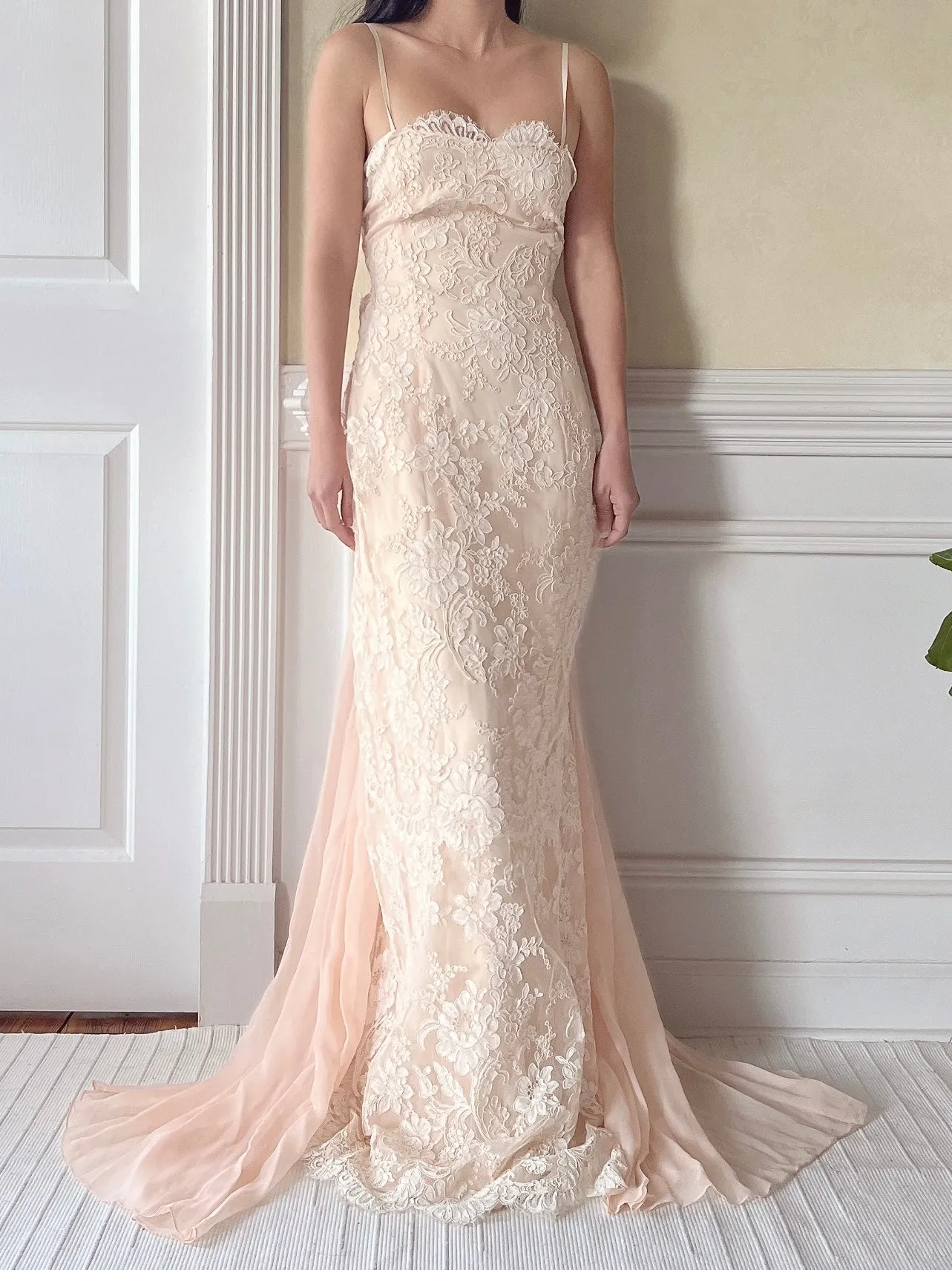 Vintage Peggy Jennings Silk and Lace Gown - S