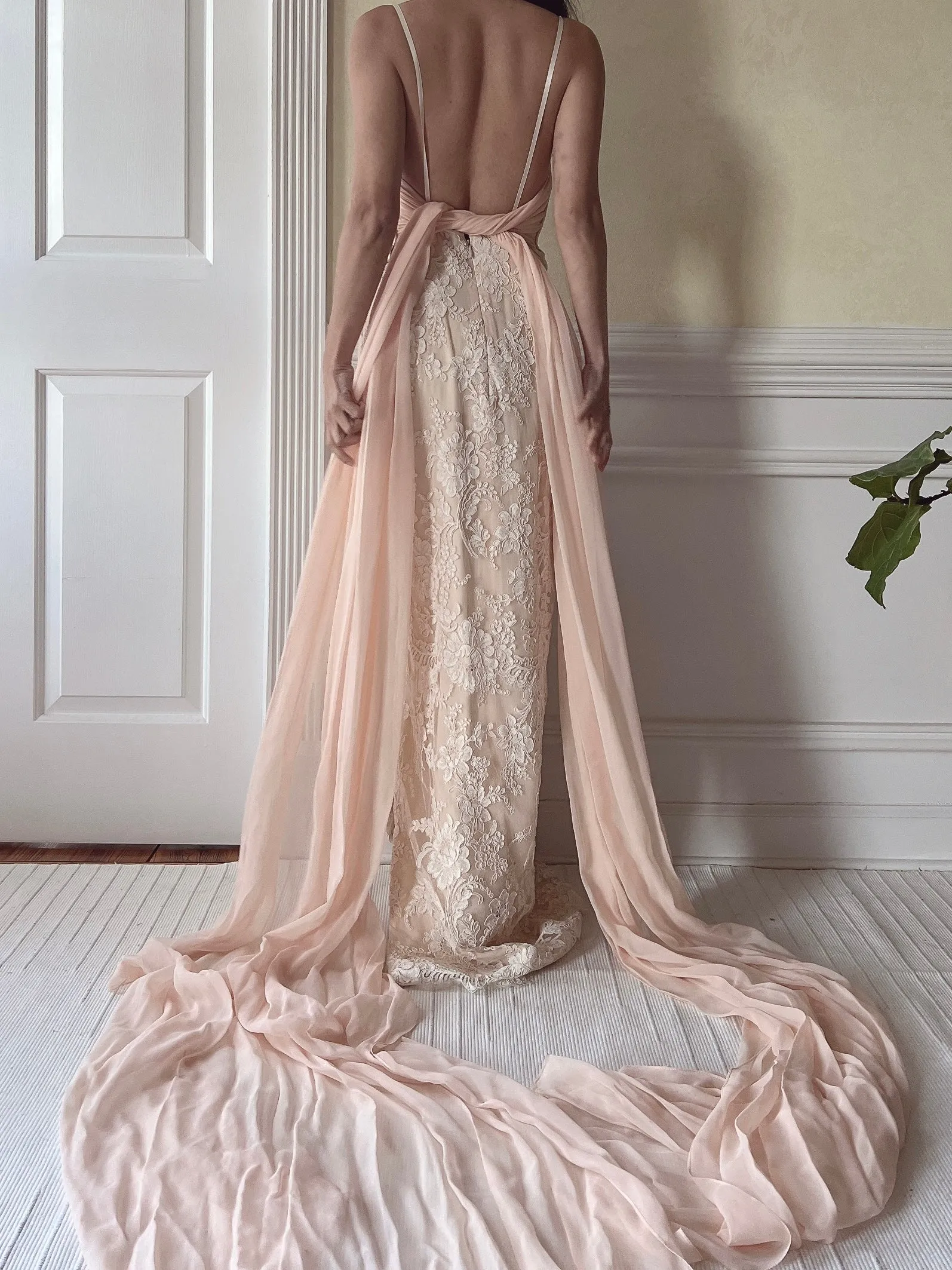 Vintage Peggy Jennings Silk and Lace Gown - S
