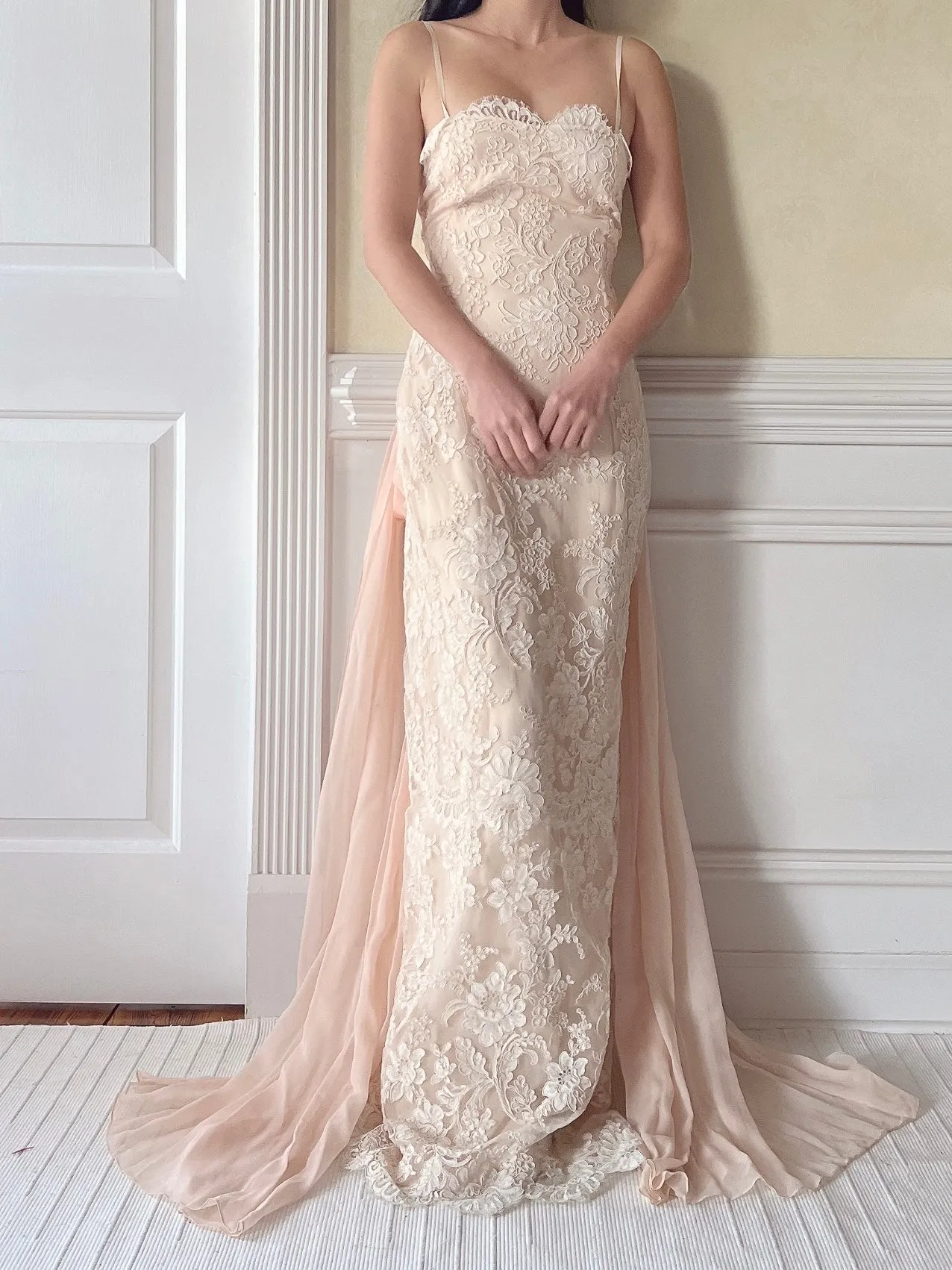 Vintage Peggy Jennings Silk and Lace Gown - S