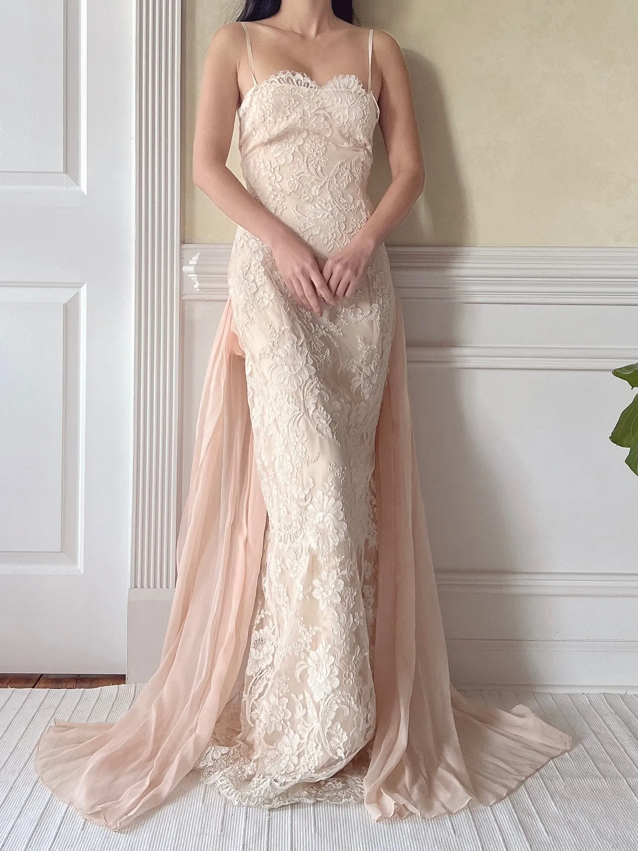 Vintage Peggy Jennings Silk and Lace Gown - S