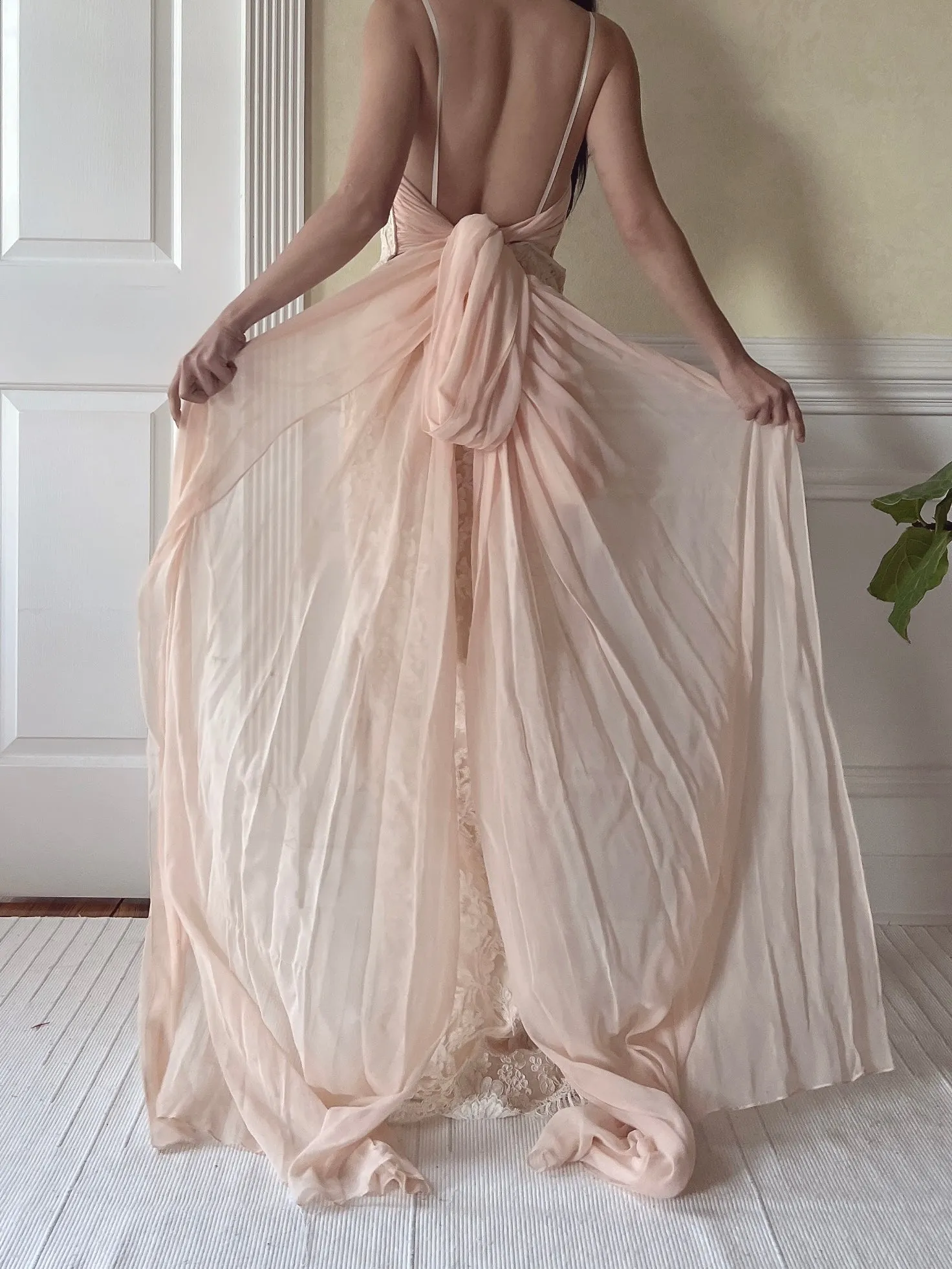 Vintage Peggy Jennings Silk and Lace Gown - S