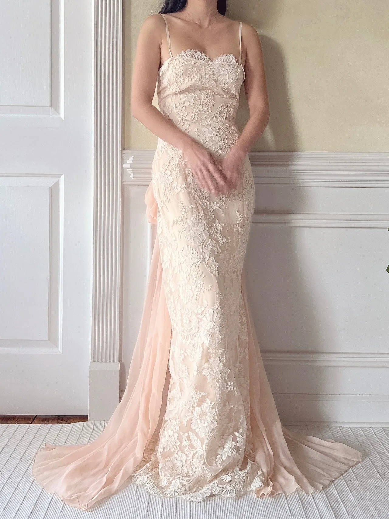 Vintage Peggy Jennings Silk and Lace Gown - S