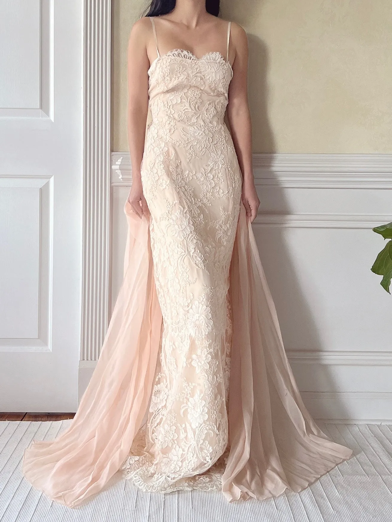 Vintage Peggy Jennings Silk and Lace Gown - S