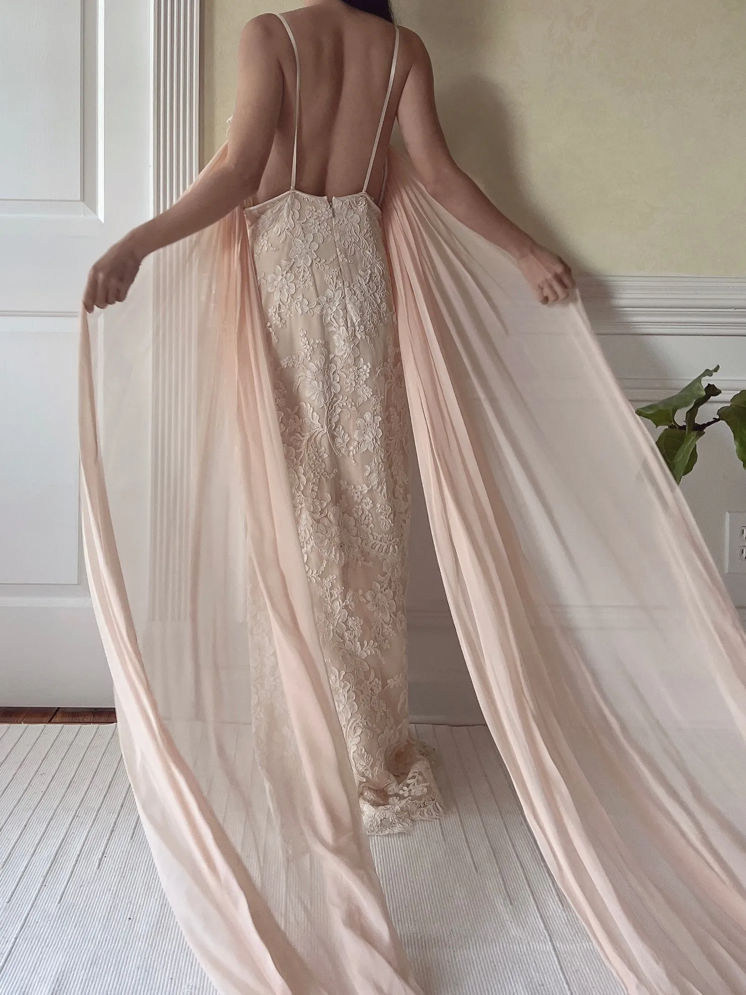Vintage Peggy Jennings Silk and Lace Gown - S