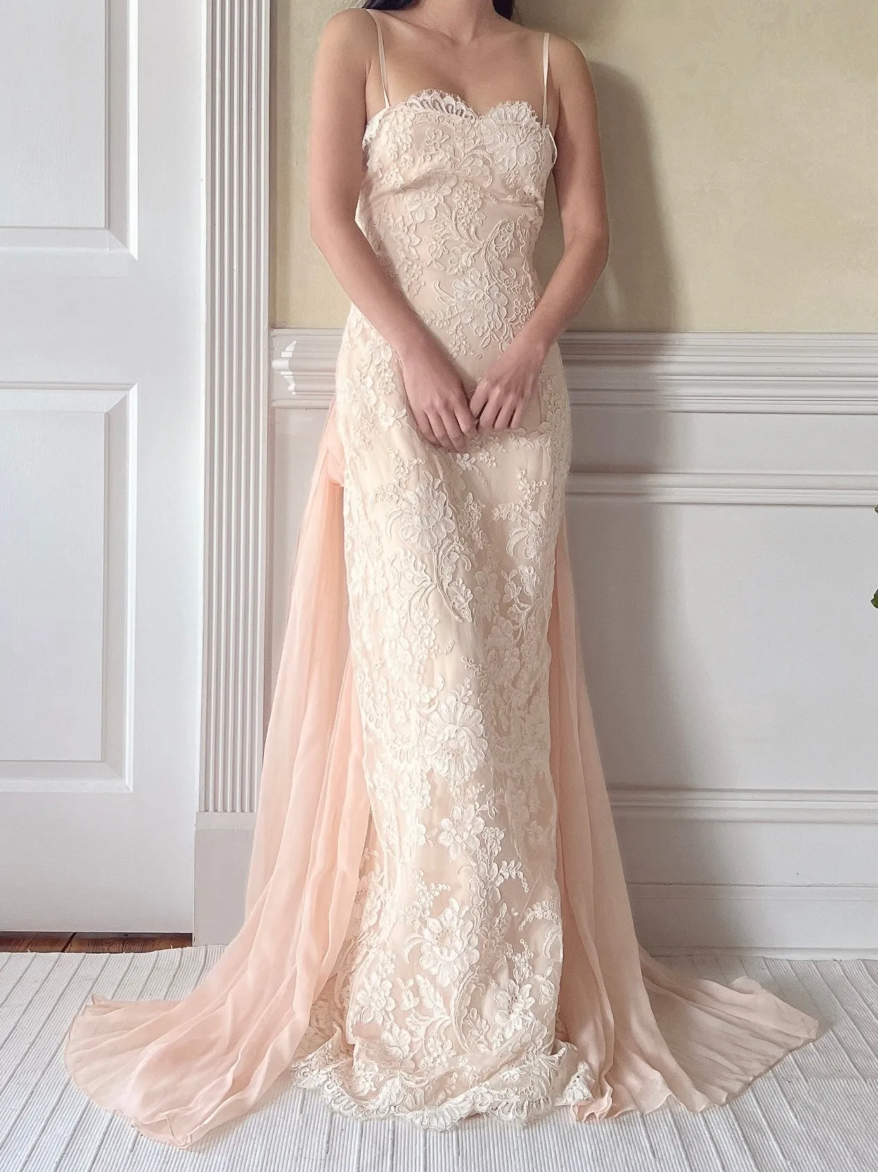 Vintage Peggy Jennings Silk and Lace Gown - S