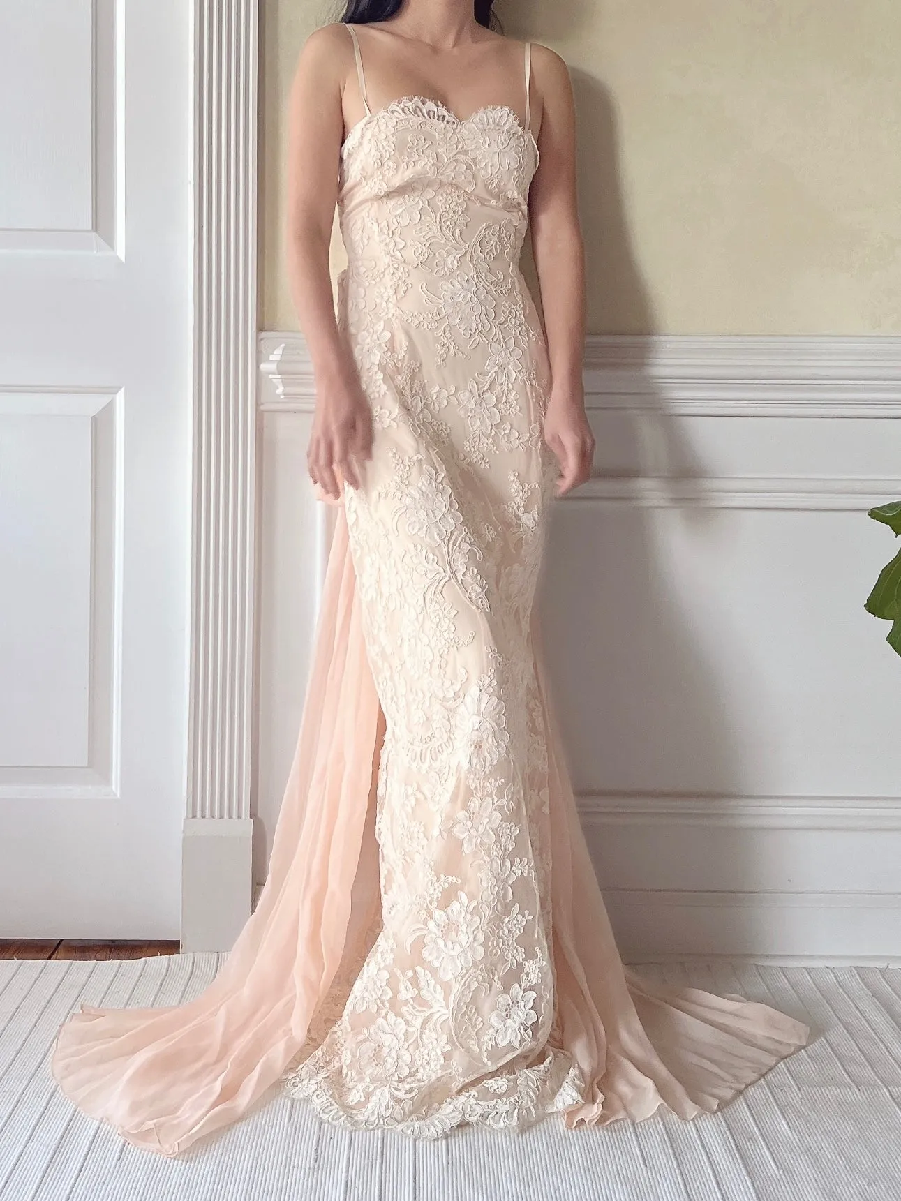 Vintage Peggy Jennings Silk and Lace Gown - S