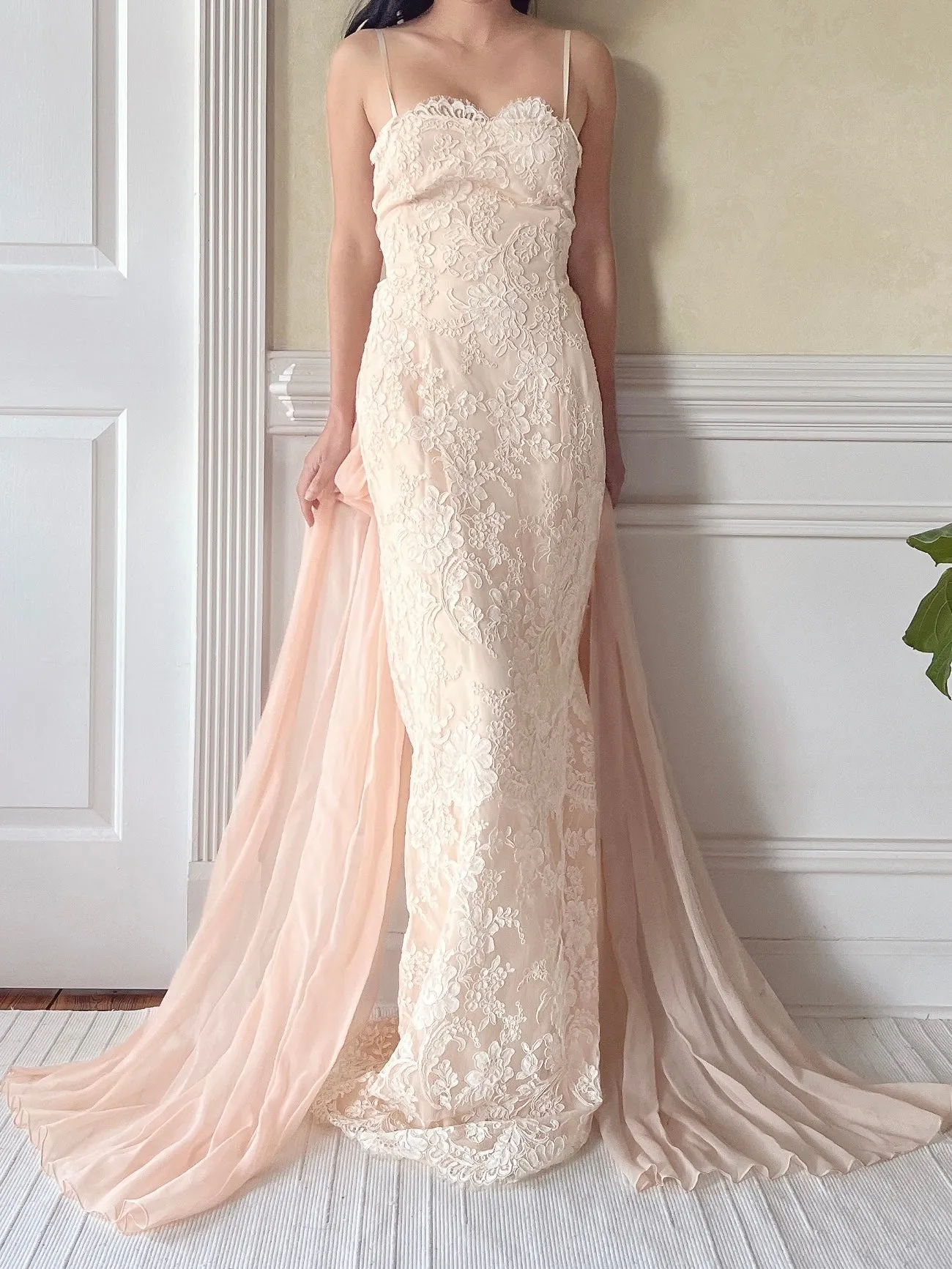 Vintage Peggy Jennings Silk and Lace Gown - S