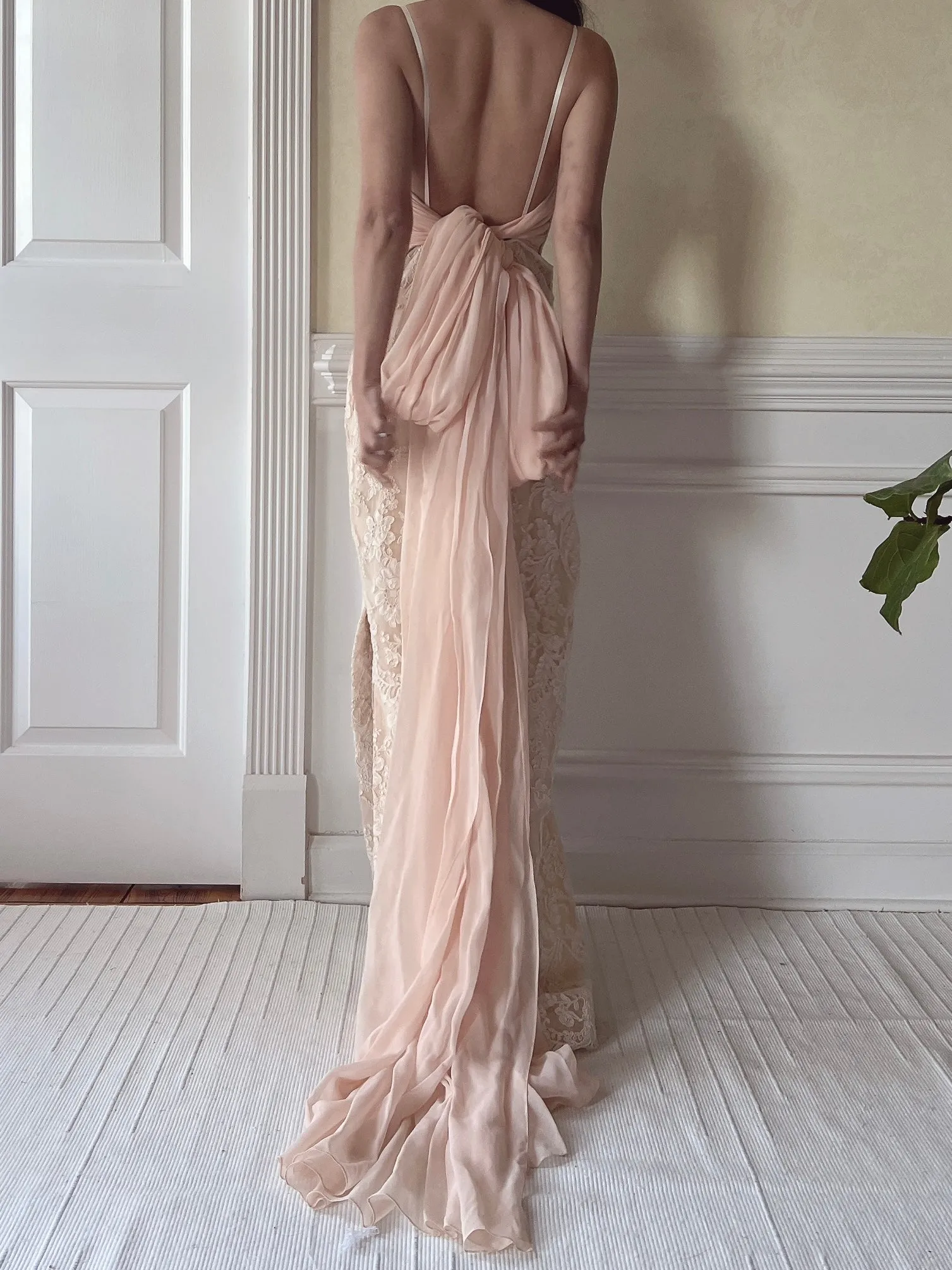 Vintage Peggy Jennings Silk and Lace Gown - S
