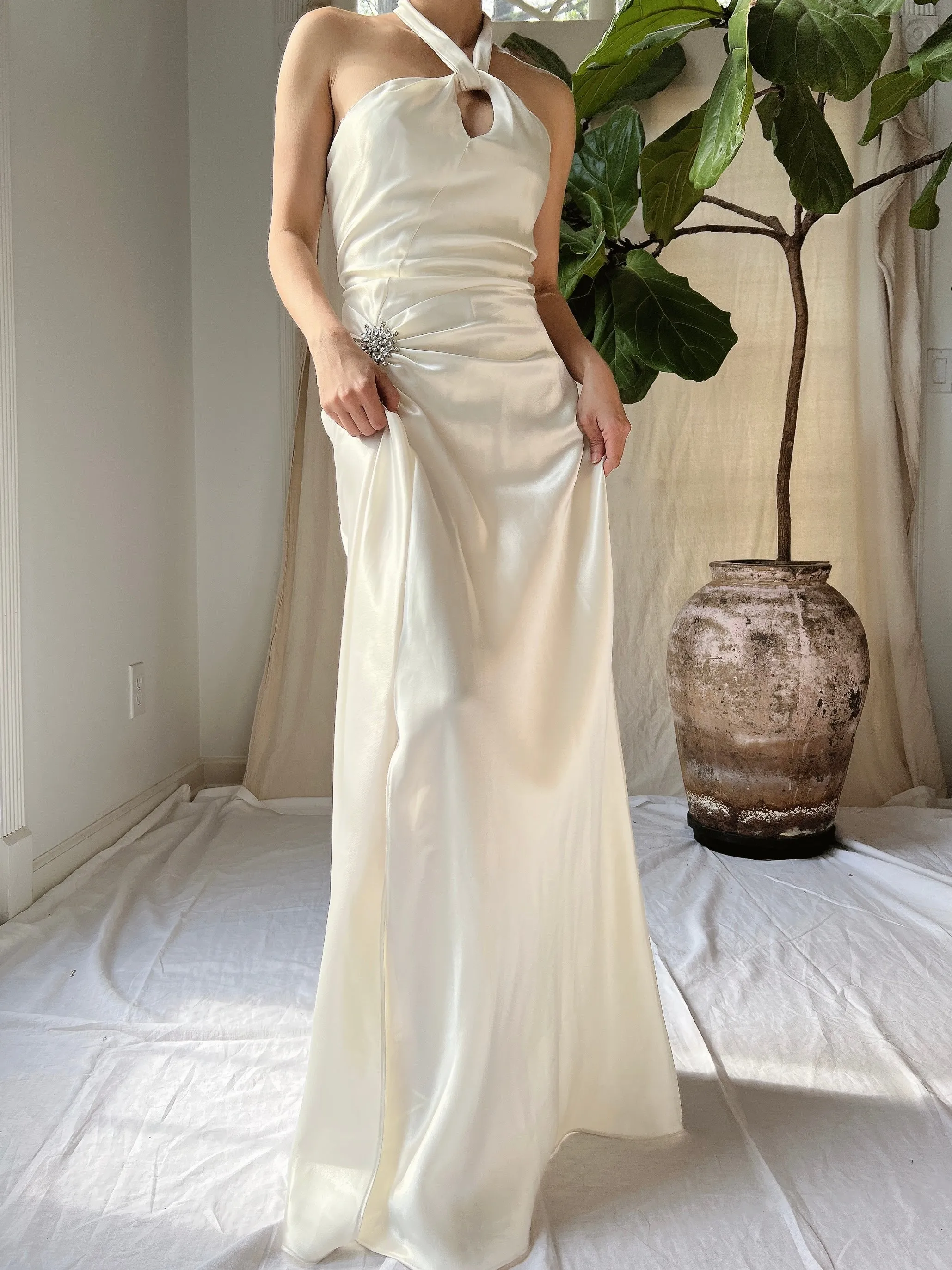 Vintage Satin Draped Gown - S/M