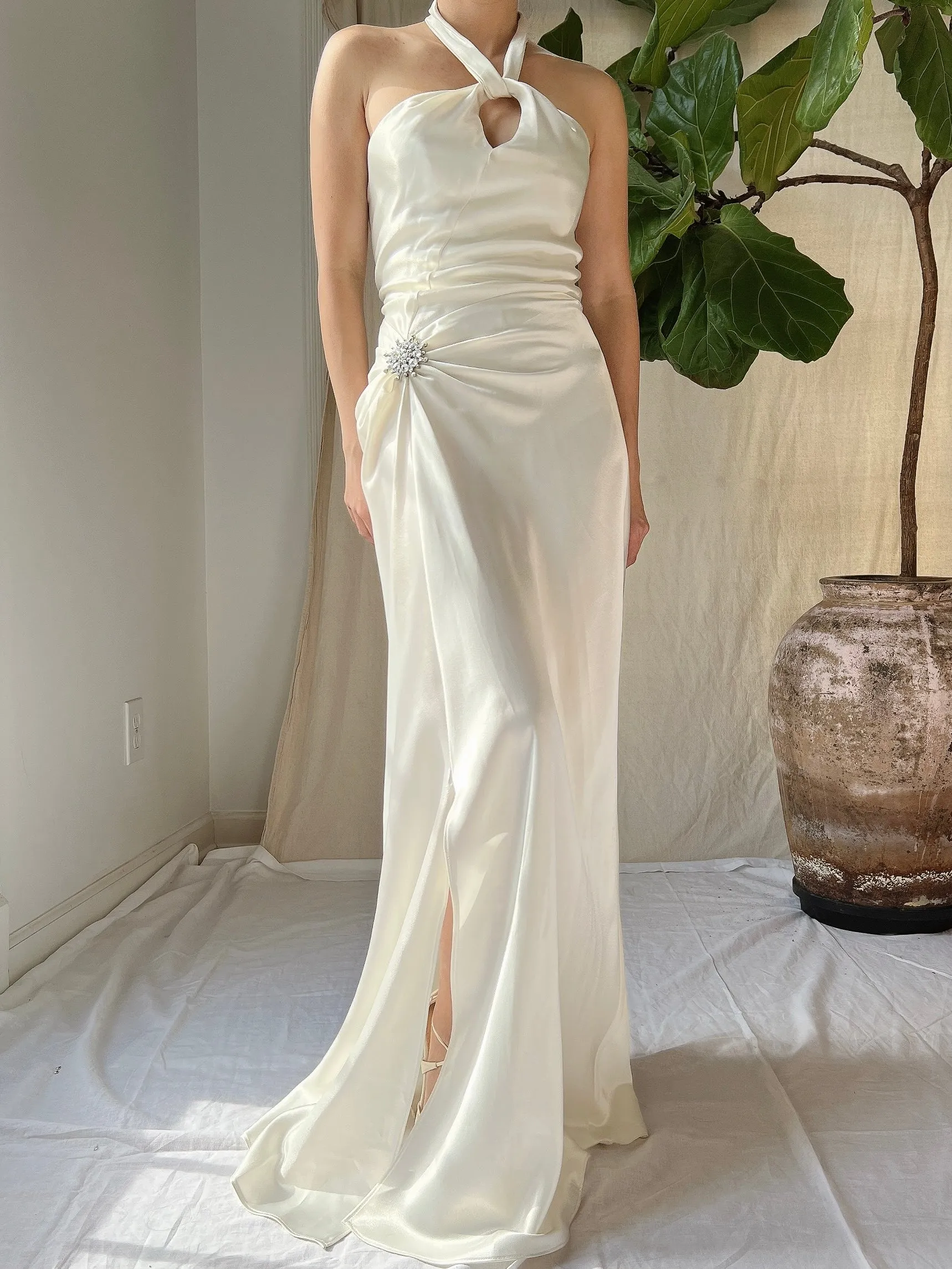 Vintage Satin Draped Gown - S/M