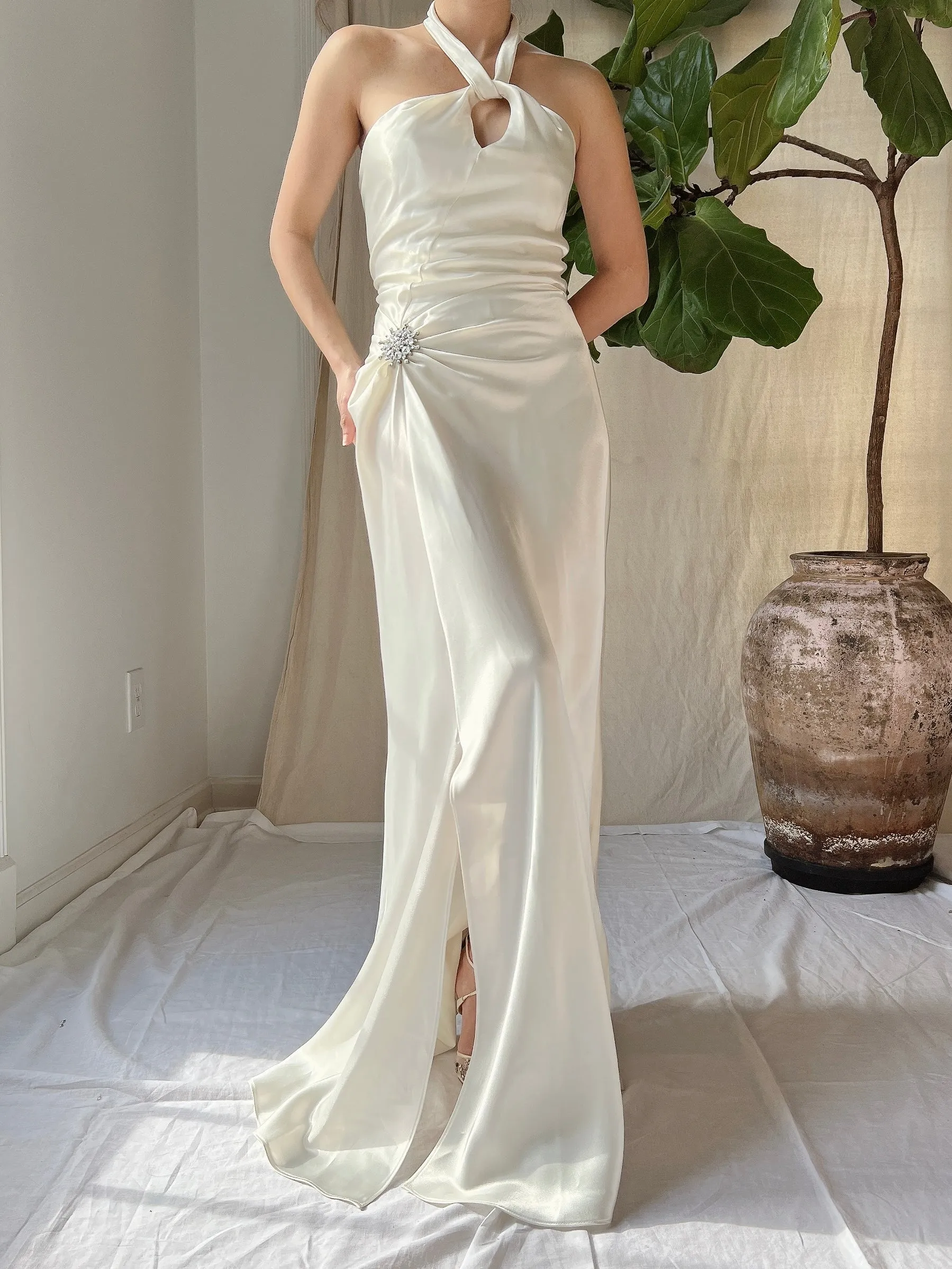 Vintage Satin Draped Gown - S/M