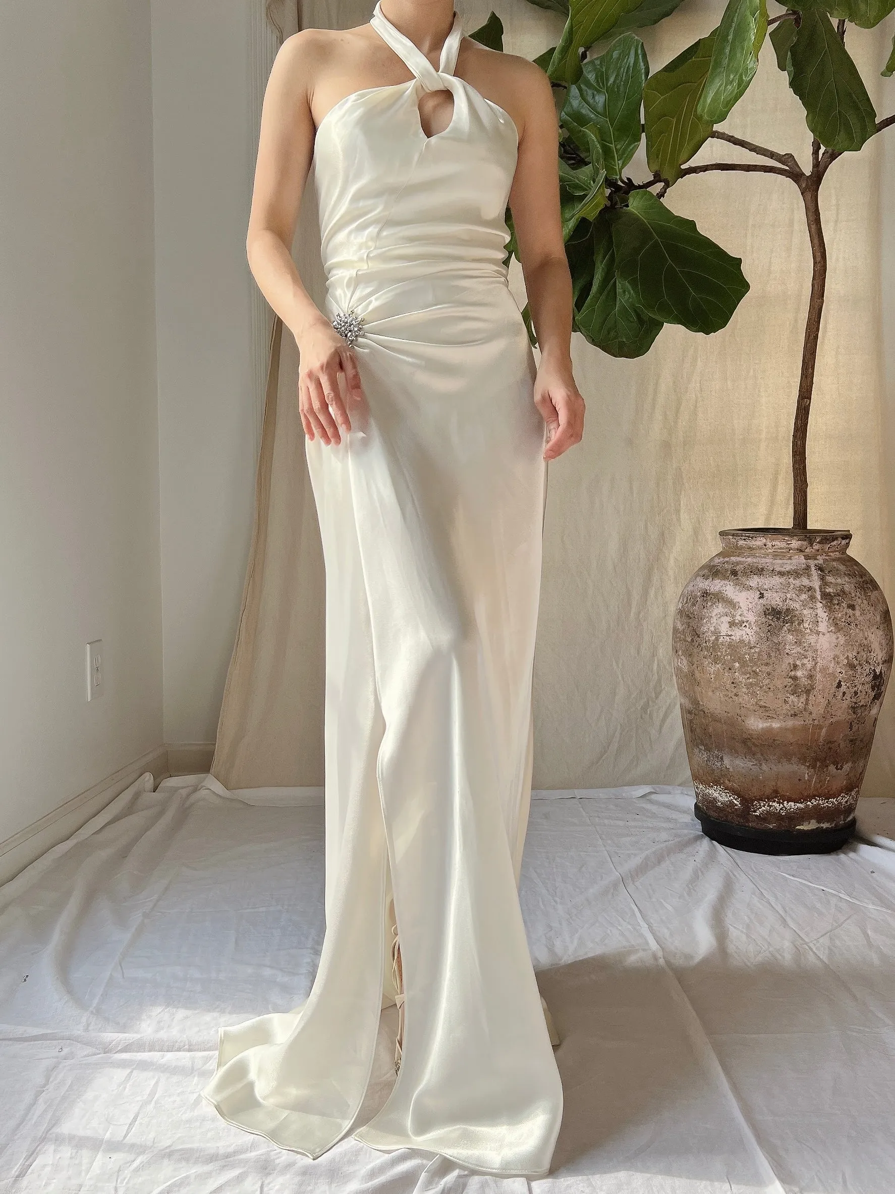 Vintage Satin Draped Gown - S/M
