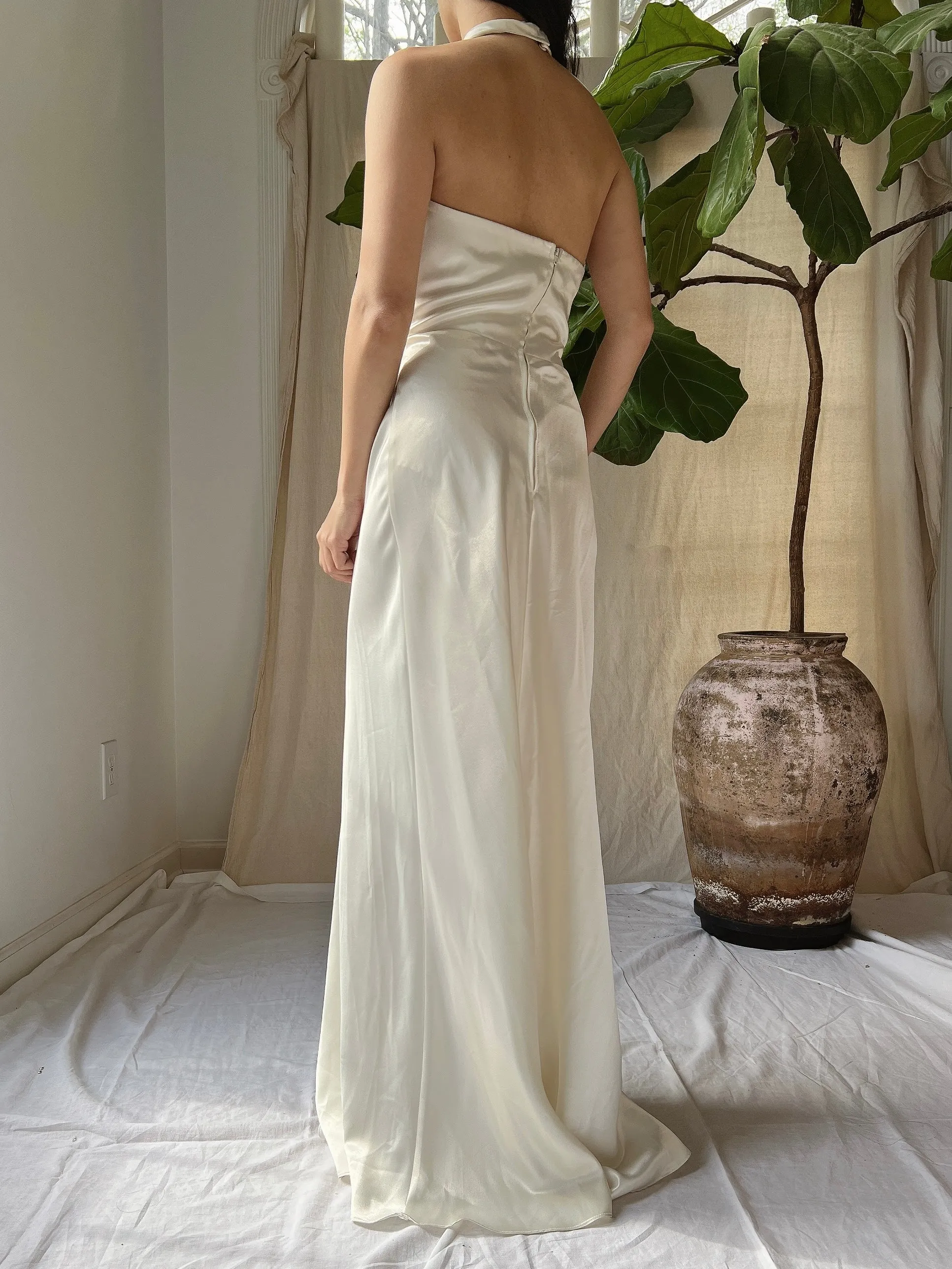 Vintage Satin Draped Gown - S/M