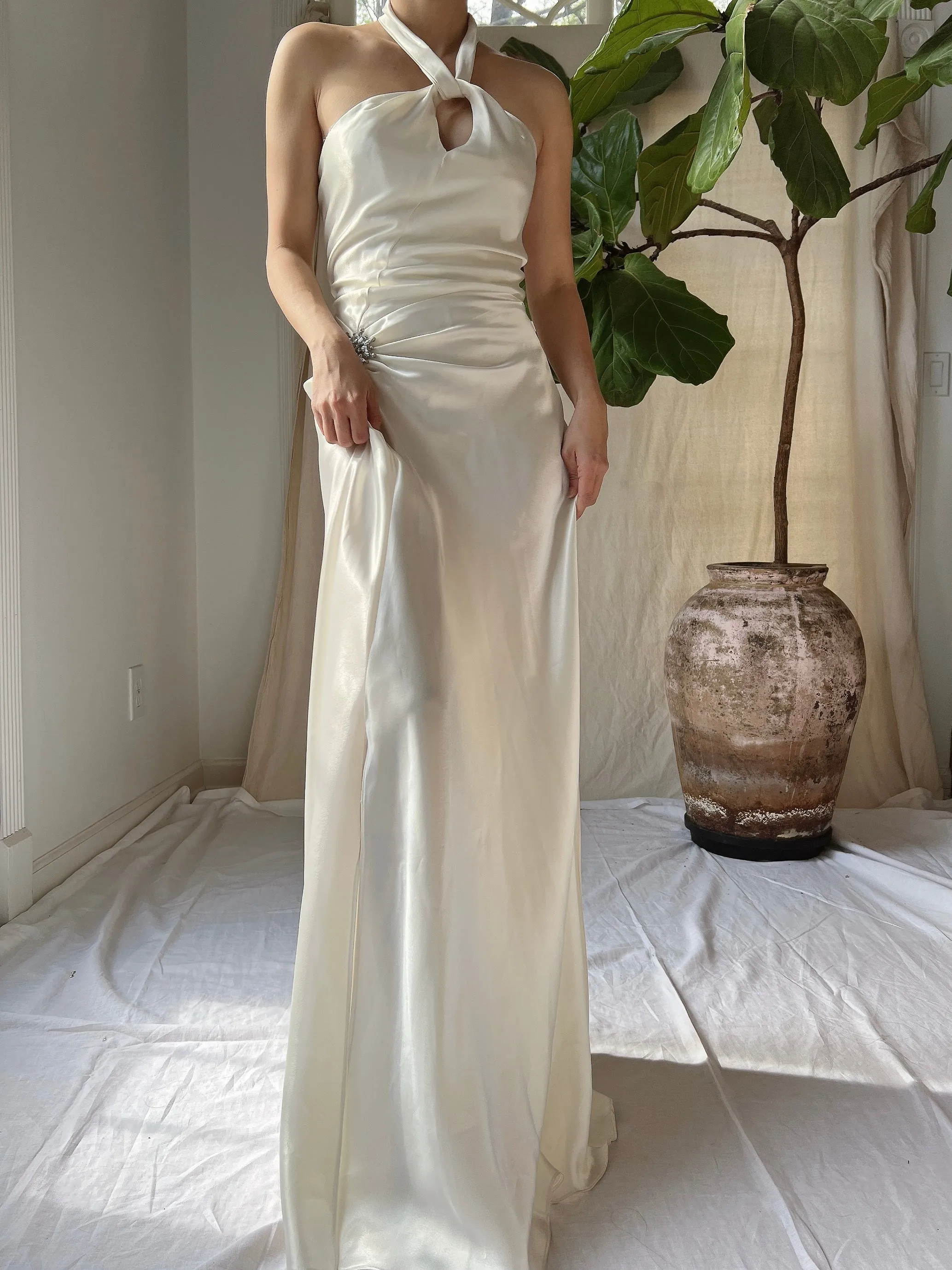 Vintage Satin Draped Gown - S/M