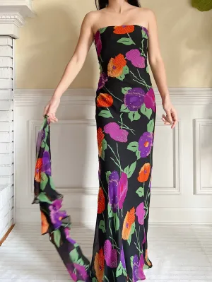 Vintage Silk Floral Cape and Dress - S/M