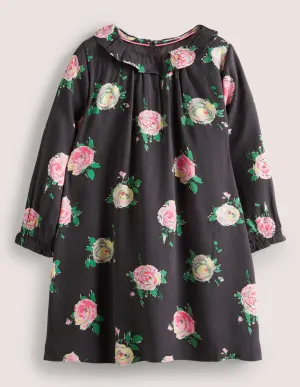 Woven Printed Dress-Soot Grey Rose