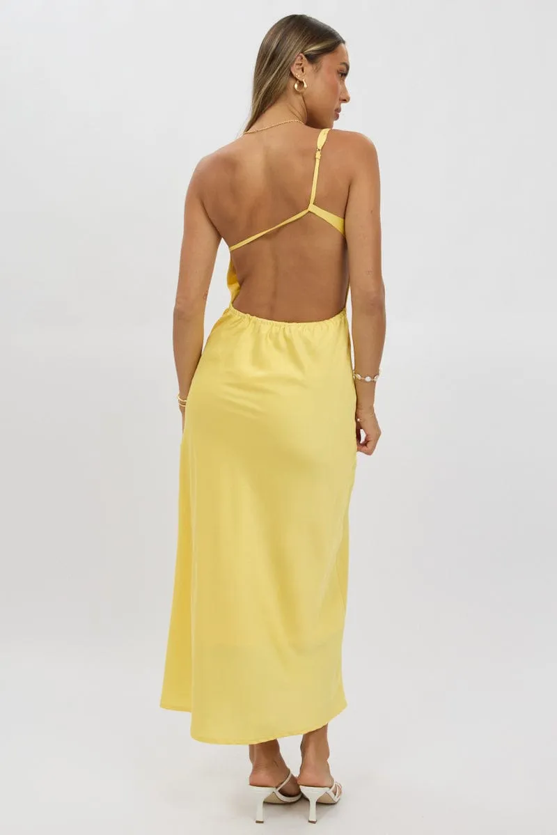 Yellow One Shoulder Dress Satin