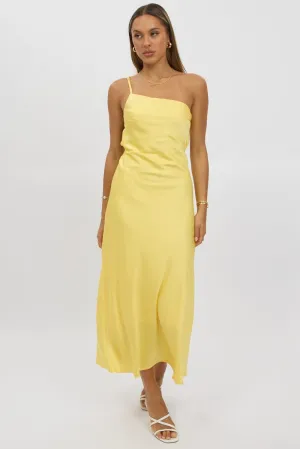 Yellow One Shoulder Dress Satin