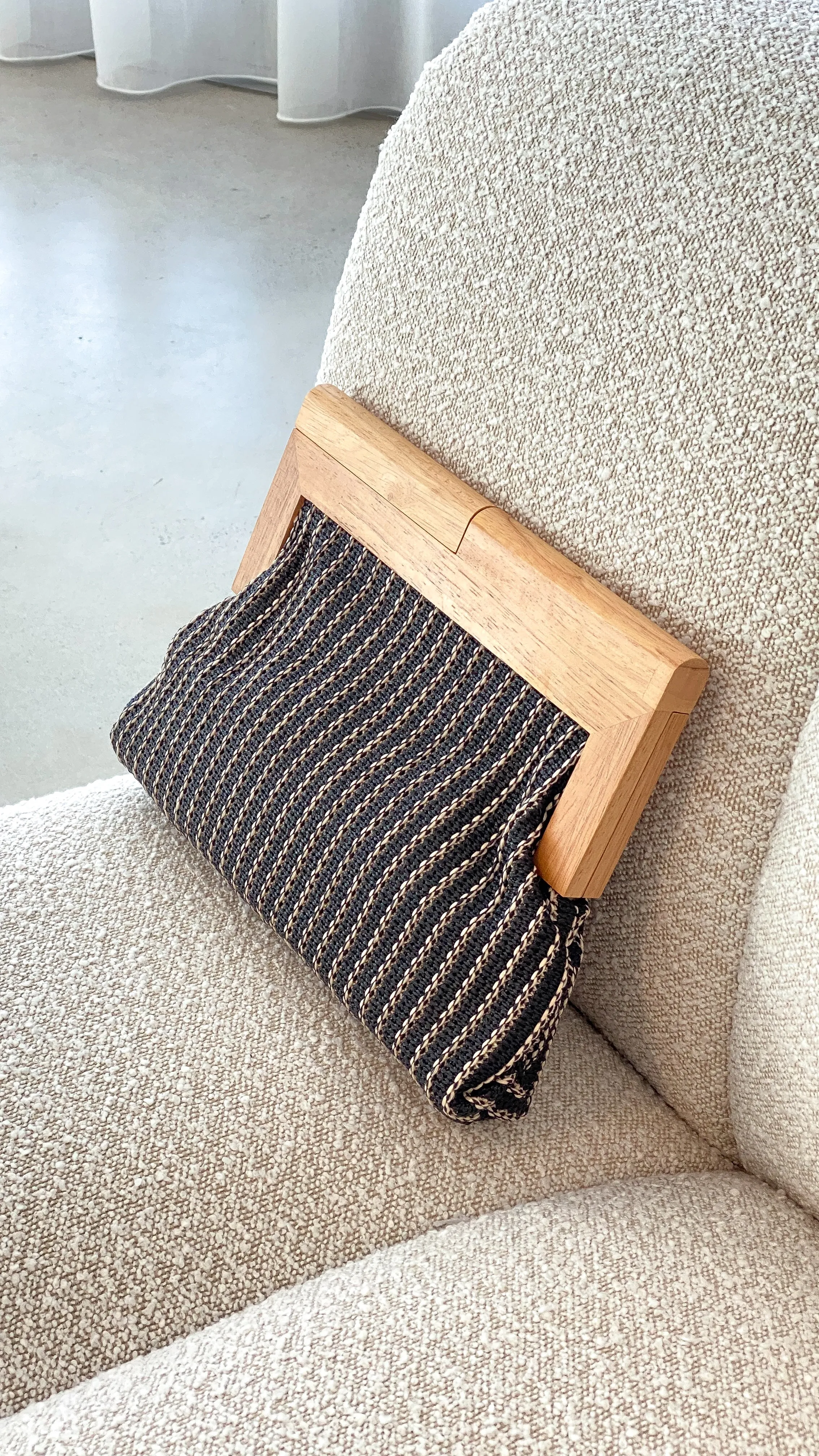 Zoey Thin Stripe Timber Frame Clutch - Black