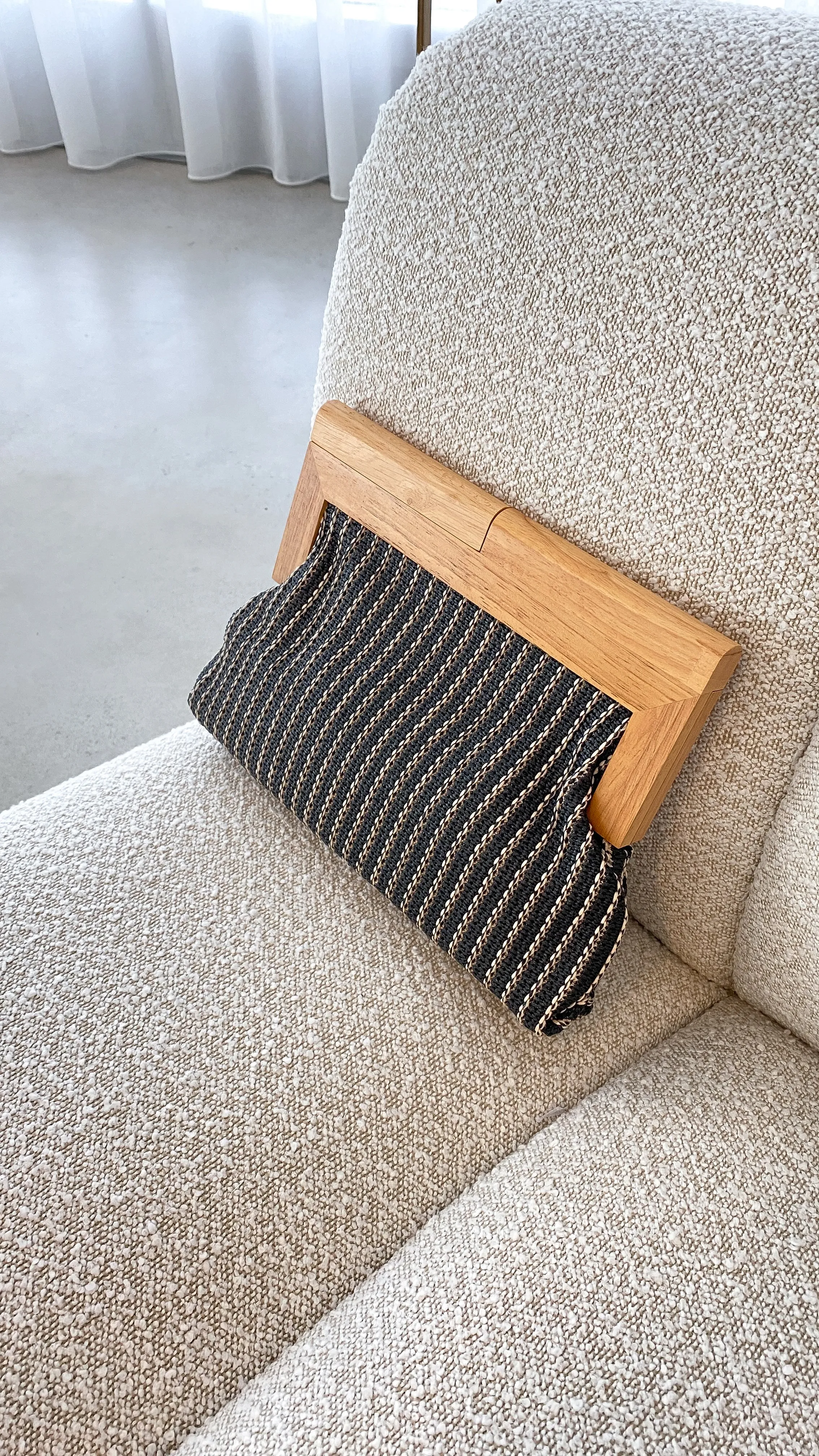 Zoey Thin Stripe Timber Frame Clutch - Black